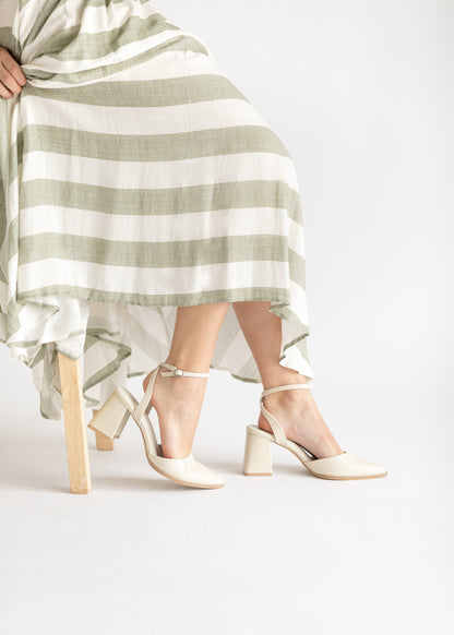 Pointed Toe Ankle Strap Block Heels