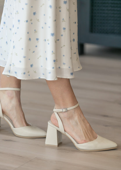 Pointed Toe Ankle Strap Block Heels