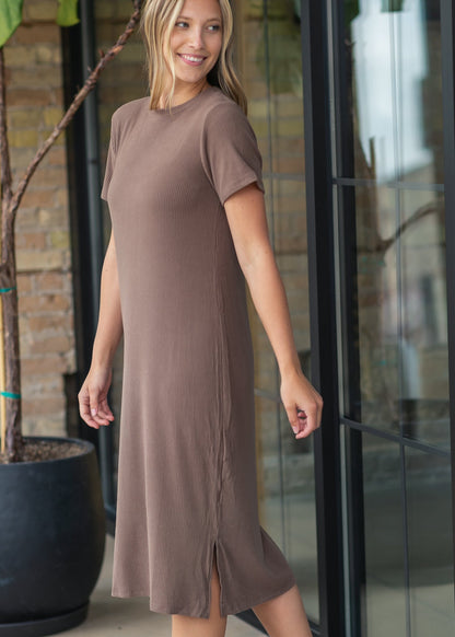 Baylor Chocolate Brown Ribbed T-shirt Dress
