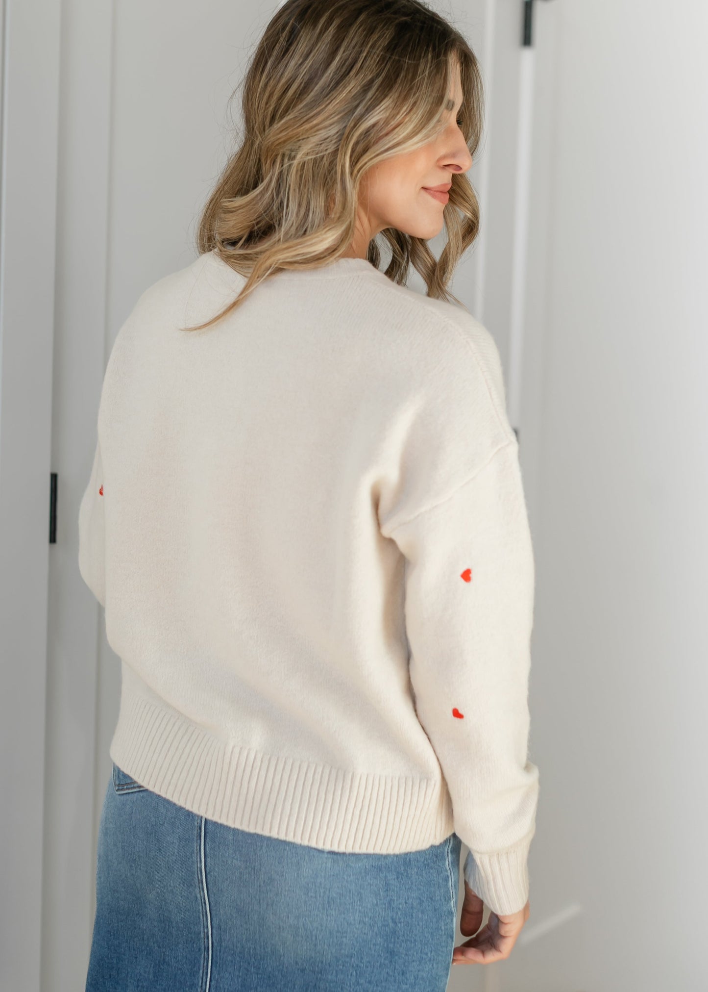 Red Heart Embroidered Knit Sweater