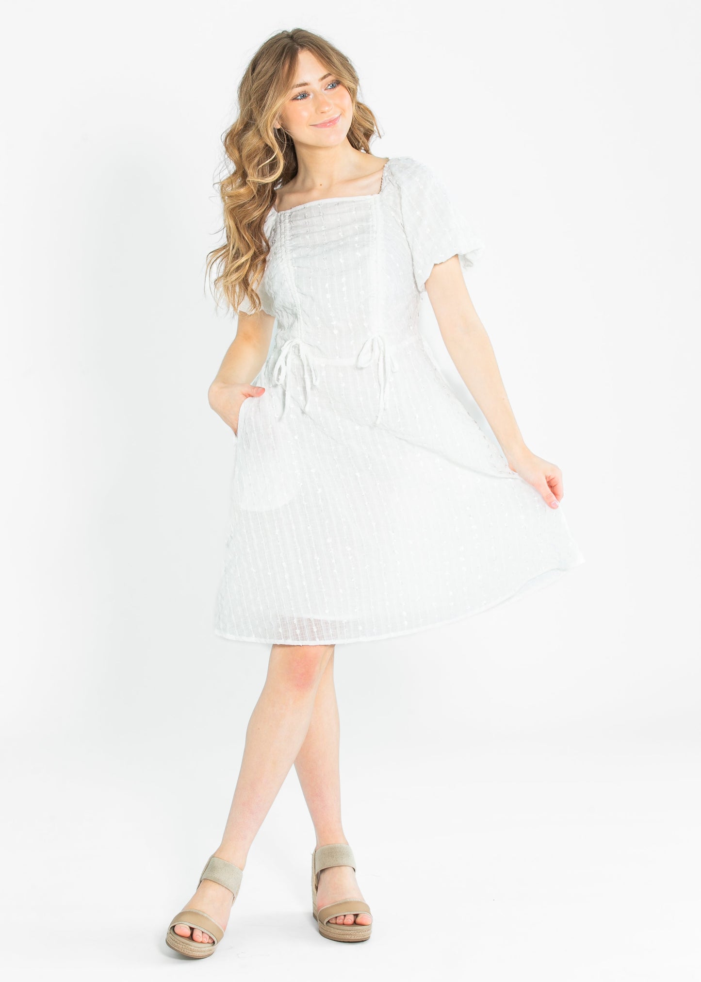 Saylor Square Neckline White Midi Dress - FINAL SALE