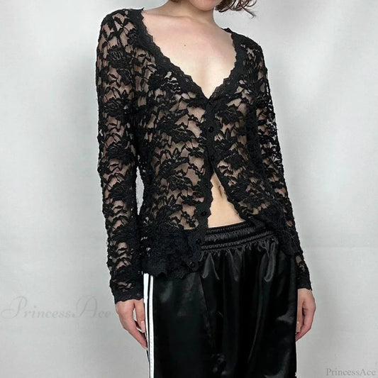 Sheer Button-up Knit Top