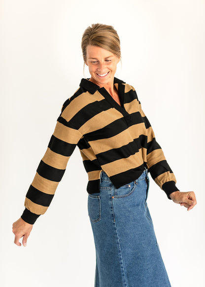 Shelley Wide Stripe Collared Knit Top - FINAL SALE