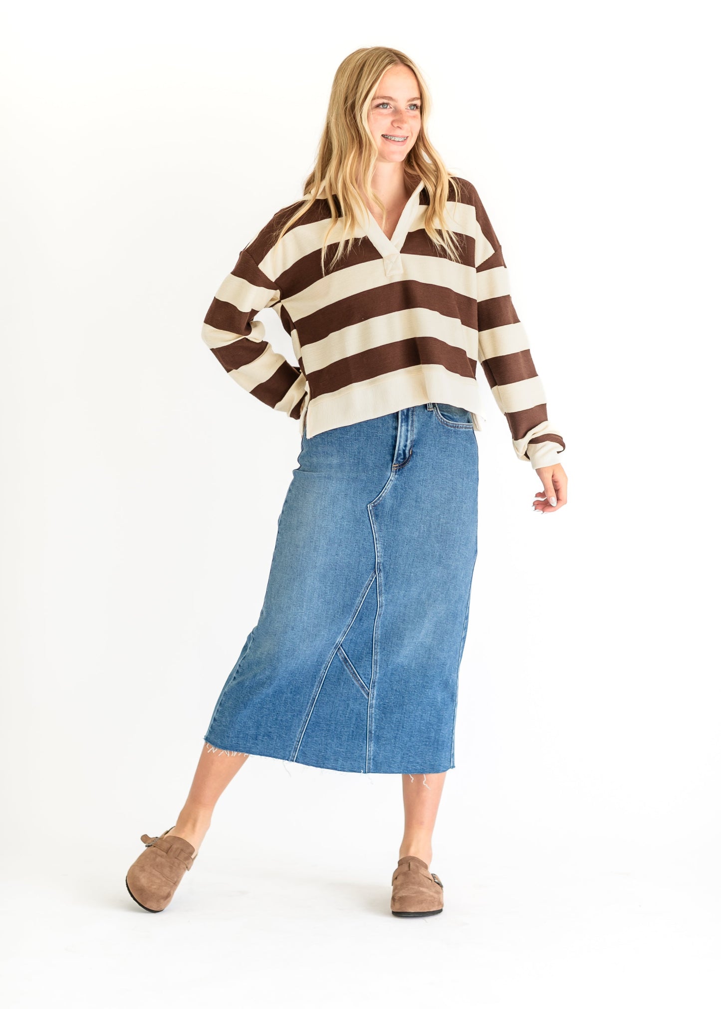 Shelley Wide Stripe Collared Knit Top - FINAL SALE