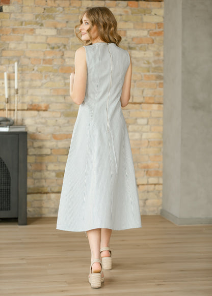 Sleeveless Pinstripe Midi Dress