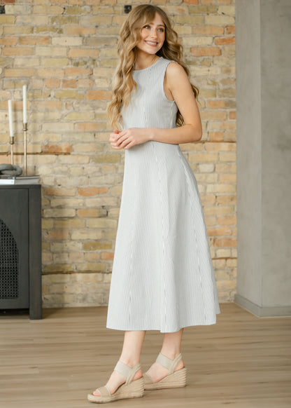 Sleeveless Pinstripe Midi Dress