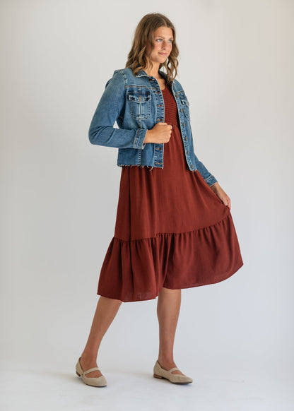 Smocked V-neck Flutter Sleeve Midi Dress - FINAL SALE