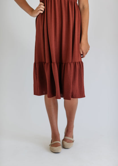 Smocked V-neck Flutter Sleeve Midi Dress - FINAL SALE