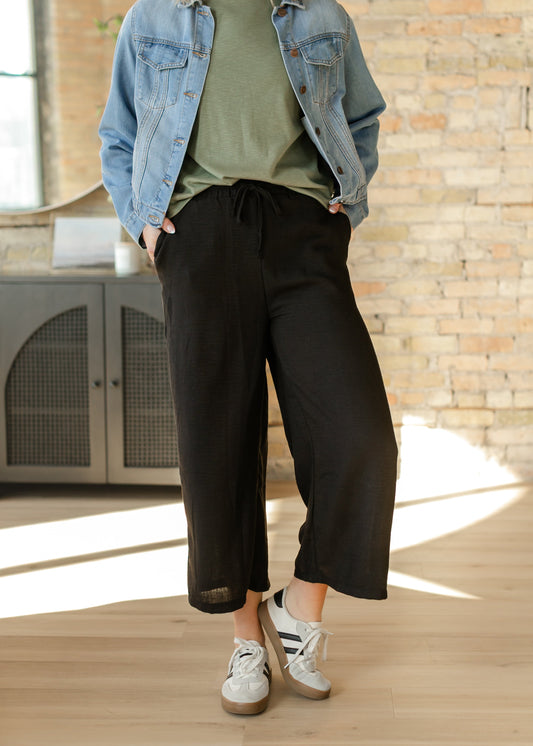 Smocked Waist Linen Feel Culottes - FINAL SALE