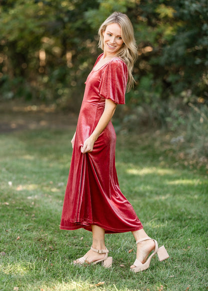 Square Neck Velvet A-line Midi Dress - FINAL SALE