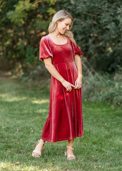Square Neck Velvet A-line Midi Dress - FINAL SALE