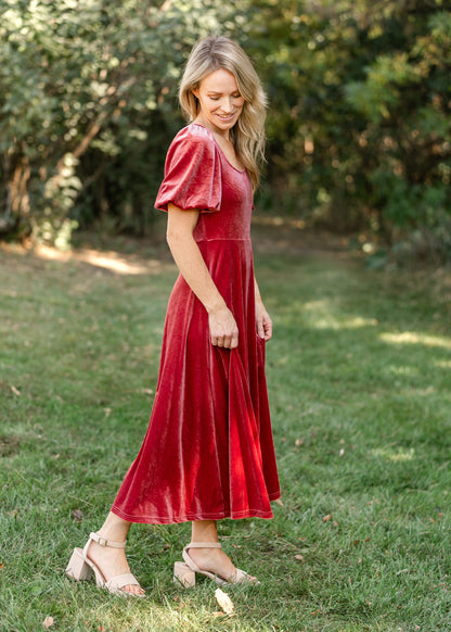 Square Neck Velvet A-line Midi Dress - FINAL SALE