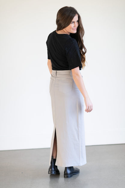 Stella Stone Gray Long Denim Maxi Skirt - FINAL SALE