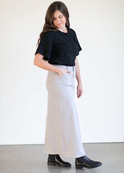 Stella Stone Gray Long Denim Maxi Skirt - FINAL SALE