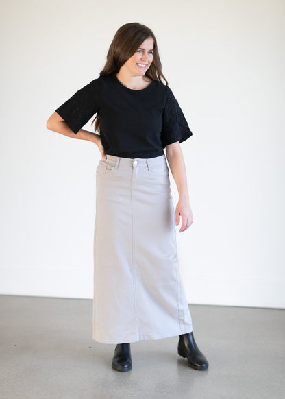 Stella Stone Gray Long Denim Maxi Skirt - FINAL SALE
