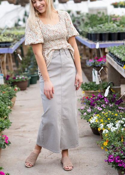 Stella Stone Gray Long Denim Maxi Skirt - FINAL SALE