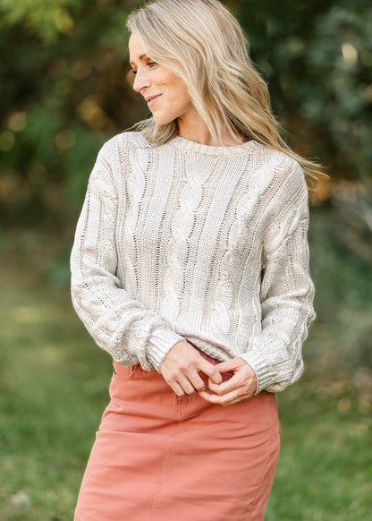 Steve Madden® Renzo Shine Cable Knit Crewneck Sweater - FINAL SALE
