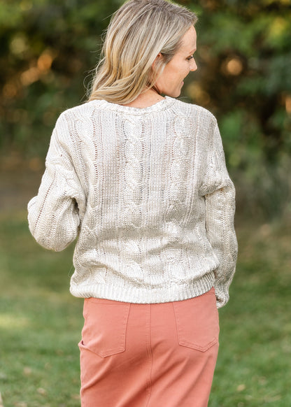 Steve Madden® Renzo Shine Cable Knit Crewneck Sweater - FINAL SALE