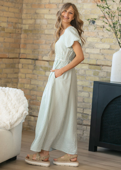 Striped Smocked Sweetheart Maxi Dress