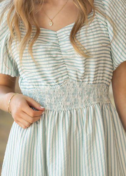 Striped Smocked Sweetheart Maxi Dress