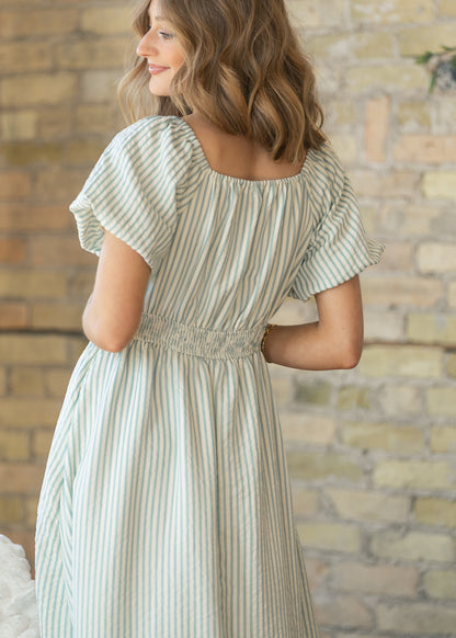 Striped Smocked Sweetheart Maxi Dress
