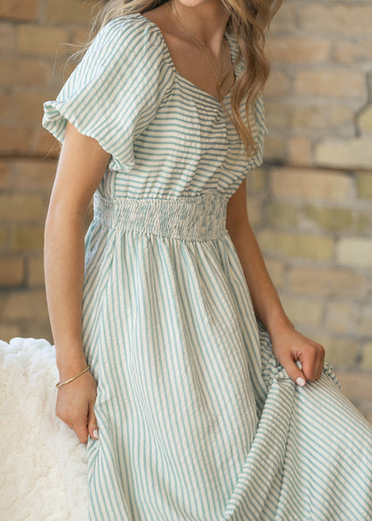 Striped Smocked Sweetheart Maxi Dress