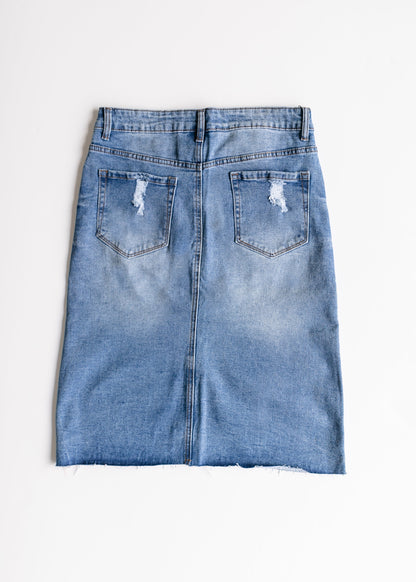 Tiana Distressed Denim Midi Skirt - FINAL SALE