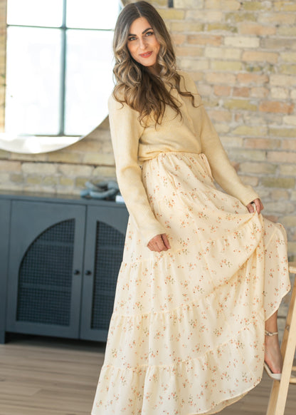 Tie Waist Tiered Floral Maxi Skirt