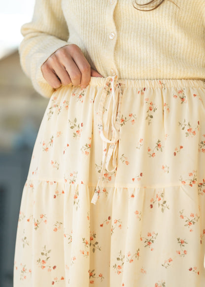 Tie Waist Tiered Floral Maxi Skirt