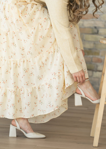 Tie Waist Tiered Floral Maxi Skirt