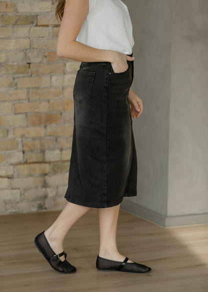 Tiffany Black Denim Midi Skirt