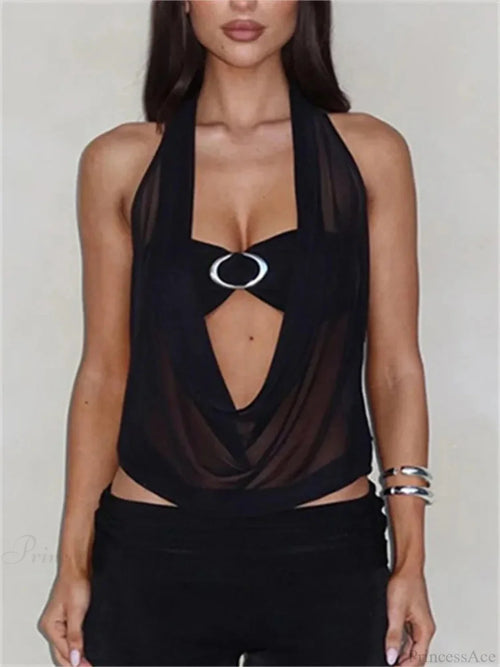 Transparent Mesh Halter Crop Top